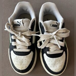 Puma Kids Black and White Sneakers with Green Accents